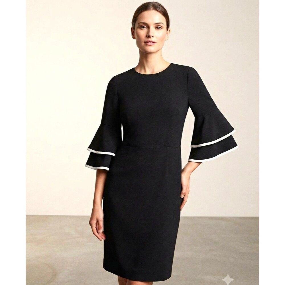 Tommy Hilfiger Black And White Sheath Dress With Bell Sleeves